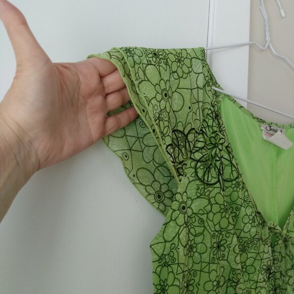 Vintage 90s Dress Size 8 Lime Green Floral 90s Y2K 2000s Jessica Sears - Picture 8 of 11